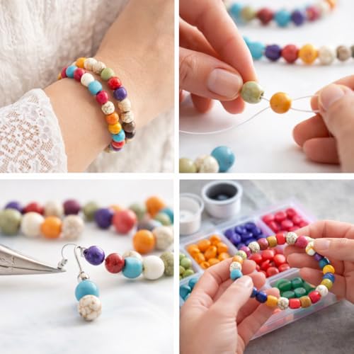 Perlin Turquoise Gemstone Strand Beads 8 mm Stone Mixed Colour Set Ball Bead Strand Bead Necklace Gemstone Beads with Hole for Threading Jewellery Chain Bracelet