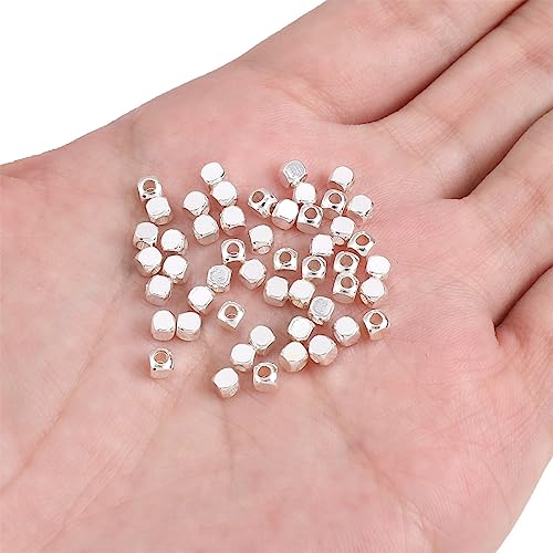 BEADIA Silver Plated Cube Spacer Beads Round 3x3mm 50pcs for Jewelry Making Findings Non Tarnish - color: Silver, size: 3x3mm Round Cube