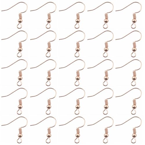 TOAOB 100pcs Earring Hooks Hypo Allergenic French Ear Wires with Ball and Coil 18mm Rose Gold Fish Hook Earrings Making Supplies Jewelry Findings - color: Rose gold