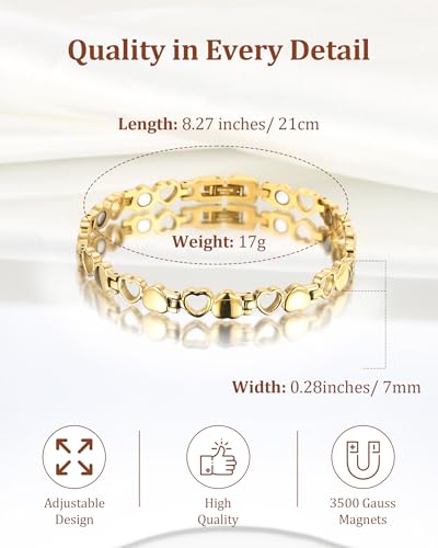 BioMag Magnetic Bracelet for Women, Titanium Steel Wristband Brazaletes for Pain Relief Solid Pure Copper Jewelry Gift with Adjustable Tool - color: Gold