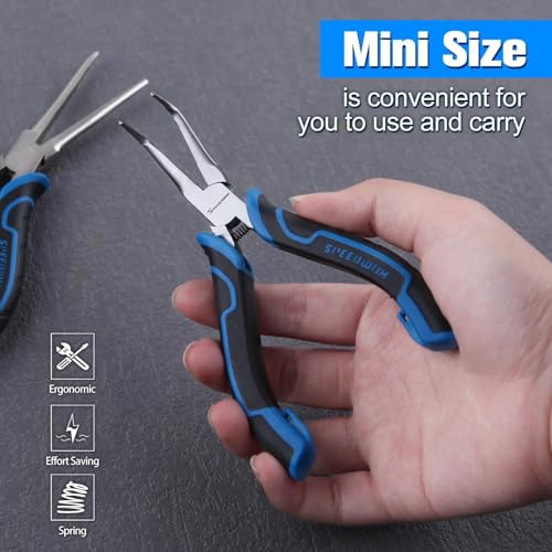 SPEEDWOX 2PCS Mini Needle Nose Pliers with Smooth Jaw & Bent Needle Nose Pliers with Serrated Jaw for Jewelry Making Needles Remover Plier Fishing Plyers - style: 2PCS Needle Nose Pliers Set
