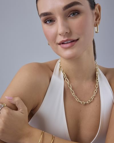 PAVOI 14K Gold Plated Chunky Chain Choker Necklaces for Women | Gold Statement Graduated Link Chain Necklace | Bold Oval Link Barbell Links Paperclip Chains - style: Oval Chain