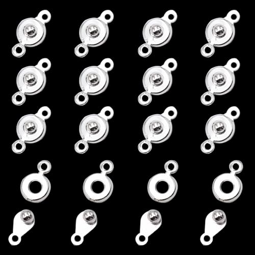 INSPIRELLE 50 Sets Snap Clasps Silver Metal Round Button Clasps for Jewelry Making