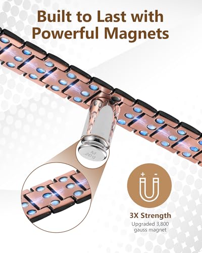 Feraco Copper Bracelet for Men 3X Strength,Magnetic Therapy Bracelet Copper Jewelry with Powerful 3800 Gauss Magnets - style: Black Dome