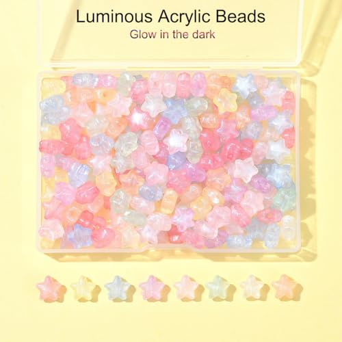 200Pcs Acrylic Luminous Star Beads for DIY Jewelry Bulk Glow in the Dark Mixed Color Cute Spacer Beads for Bracelets Necklaces Earrings Making and Crafting - color: Luminous Star- 200 pcs