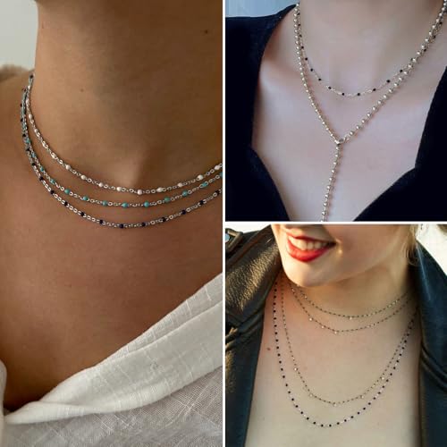 33 Feet Stainless Steel Enamel Chains Bulk, 2mm 304 Stainless Steel Black Enamel Beaded Cable Link Chain Roll Spool for Jewelry Making - color: Stainless Steel Black Beads