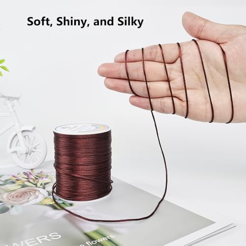 LUSTEMBER 330 Feet Satin Nylon String, 1 mm Silky Smooth Durable Nylon Cord for Jewelry Making, Bracelets, Beading, Necklaces, Macrame, Kumihimo, Rattail, and Chinese Knot Craft - size: Brown