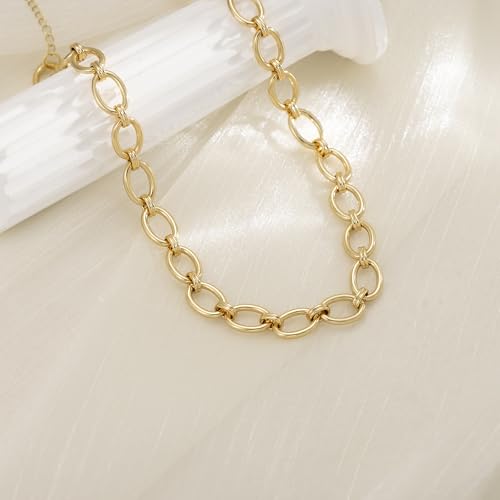 Gold Necklace for Women - Chunky 14K Gold Plated Chain Necklace Cuban Link Paperclip Chain Herringbone Statement Choker Necklace for Women Simple Trendy Jewelry Gifts - style: 10mm-paperclip chain-gd-3
