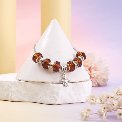 100pcs 14mm Large Hole Beads Glass Crystal Faceted Beads Brown European Crystal Spacer Bead for Valentine's Day Necklace Earring Bracelet Crafts Jewelry Making - color: Brown