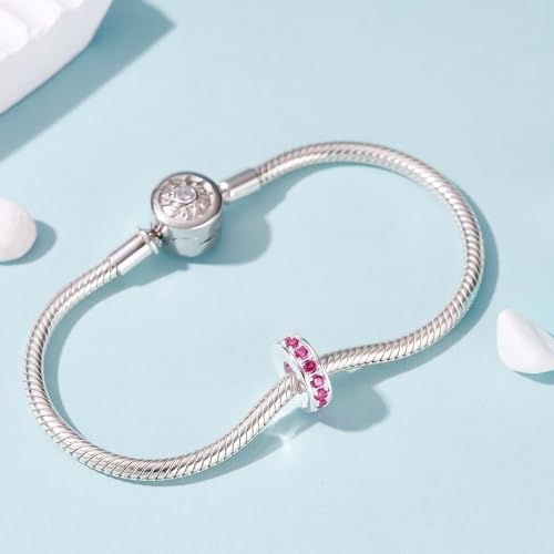 925 Sterling Silver Spacer Charm Bead with Clear CZ for Pandora Charms Bracelets - color: 4pcs Rose Pink