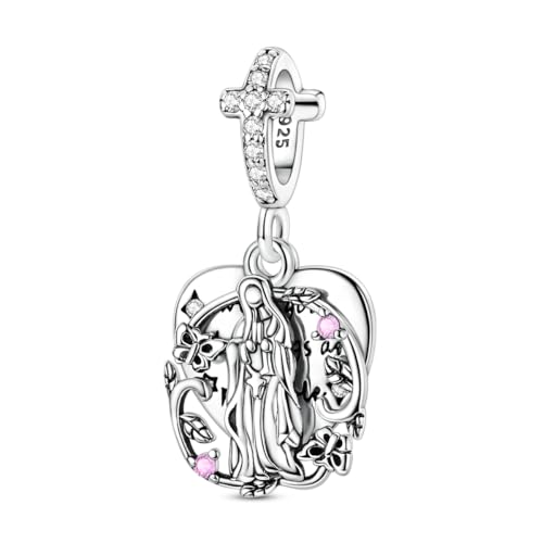 Cross Charms For Bracelets, Sterling Silver Butterfly Charms For Pandora Bracelets, Dangle Pendants & Bead Charm For DIY Jewelry - color: Virgin Mary