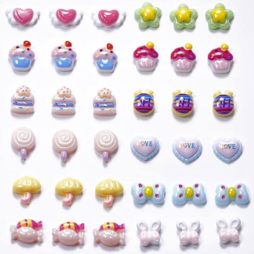 50Pcs Cute Nail Charms with 3D Wings of Love Cake Bow Candy Nail Jewelry for Nail Art Kawaii Cartoon Resin Design Nail Gem Rhinestones Mixed Style Nail Accessories Supplies for Women Manicure Decor - color: Style-03