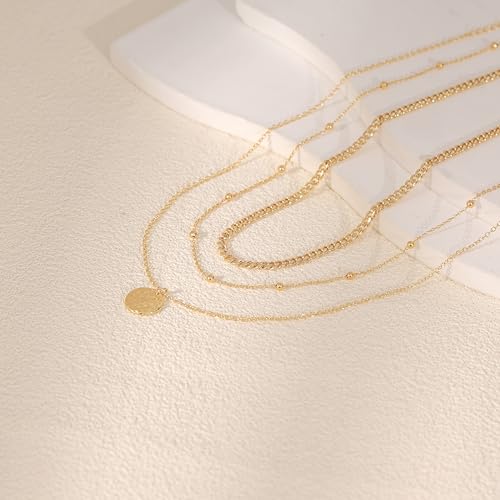 Layered Necklaces for Women, Dainty 14K Gold Plated Circle Peadant Chain Necklace Set Simple Paperclip Stacked Necklaces for Women Trendy Gold Jewelry - color: set3