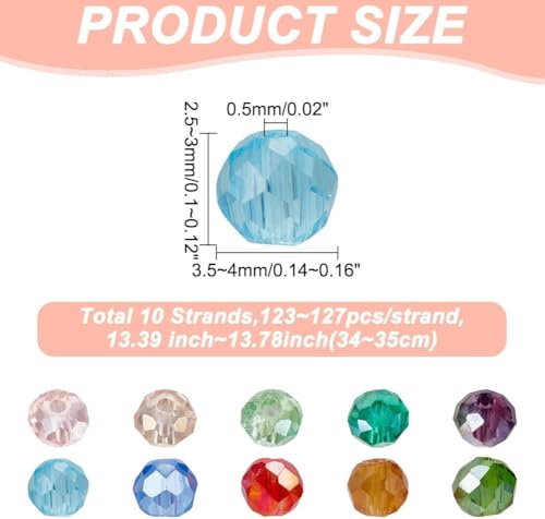 10 Strands About 1200Pcs Electroplate Glass Beads Strands Mixed Color Faceted Spacer Plated Crystal Round Bead for Necklace Bracelet Earring Jewelry Making Hole:0.5mm Diameter:4mm