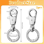 2 Pcs Double Opening Keychain Clip, Heavy Duty Zinc Alloy Swivel Clasp Clip Metal Swivel Snap Hooks Lobster Clasp with Key Ring for DIY Craft Lanyard Purse Making Jewelry Travel Accessories (Silver) - color: Silver