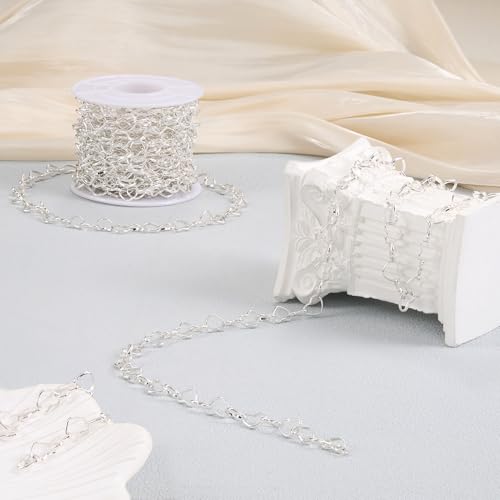 5 Yard Silver Plated Stainless Steel Chain for Jewelry Making Hollow Heart Necklace Bracelet Chains Bulk for Women - color: Heart Silver