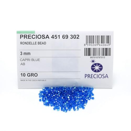 100pcs Authentic Preciosa 3mm (0.12 Inch) Small Faceted Bicone Crystal Loose Beads Capri Blue AB Compatible with Swarovski Elements Crystals for Jewelry Making Pre-B364 - color: Capri Blue AB, size: 3mm (0.12 Inch) - 100pcs