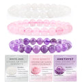 2/3-Pieces 4mm 6mm 8mm Natural Crystal Gemstone – Handmade Reiki Energy Healing Stretch Bracelets Jewelry for Yoga, Meditation, Unisex - color: 3 Pieces (Amethyst&PinkQuartz&WhiteJade), size: 8mm