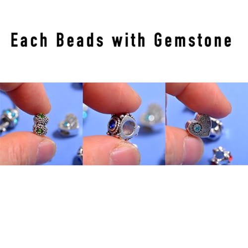 50pcs Large Hole Metal Spacer Beads for Bracelet Necklace Jewelry Making, Rhinestone Focal Beads for Pen Hair Keychain, Mixed Style (50Pcs Rhinestone) - color: 50Pcs Rhinestone