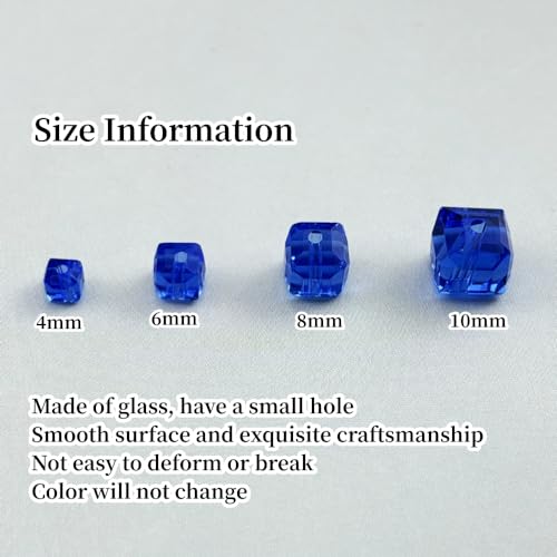 100pcs 8mm Crystal Glass Cube Beads Square Glass Beads Crystal Spacer Beads for Bracelets Necklace Earring DIY Jewelry Making Craft(Blue) - color: Blue, size: 8mm