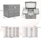 Dajasan Jewelry Organizer Box, Large Jewelry Boxes for Women Girls, Space-Saving 4 Layers Jewelry Storage Case with Drawer, Movable Metal Stand, Modern, Gift Idea (Grey) - color: Grey + Silver