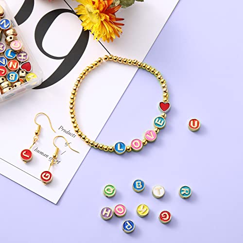 Sureio 114 Pcs Alloy Alphabet Letter Beads 8 mm Flat Round with Letter A-Z Plated Metal Initial Loose Spacer Beads for DIY Bracelet Necklace Earring Jewelry Craft Making(Bright Colors) - color: Bright Colors