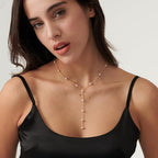 Pearl Necklace for Women- 14K Gold-plated/White Gold-plated Dainty Pearl Necklace for Women - color: Gold Y chain