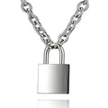DIBOLA Padlock Necklace Stainless Steel Lock Chain for Men Women Silver 18-24 inch - color: Silver2