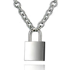DIBOLA Padlock Necklace Stainless Steel Lock Chain for Men Women Silver 18-24 inch - color: Silver2
