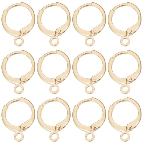 Beebeecraft 1 Box 50Pcs Round Earring Hooks 18K Gold Plated French Earring Hooks Huggies Leverback Findings 15x11.5mm for Jewelry Making - color: 15x11.5mm Round Earring Hooks