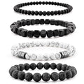 Men’s Hematite Bracelet Set Boho Multi - Tiger Eye/Matte Agate/Lava Rock Gifts for Birthday/Anniversary/Christmas - color: F01 Howlite