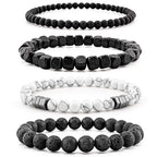 Men’s Hematite Bracelet Set Boho Multi - Tiger Eye/Matte Agate/Lava Rock Gifts for Birthday/Anniversary/Christmas - color: F01 Howlite