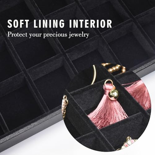 Siveit Jewelry Tray Organizer Box 48 Grid Jewelry Display Organizer Box with Transparent Lid Rings Earrings Necklaces Pendants Display Box Suitable for Women and Girls (48 Grid, Black) - color: Black