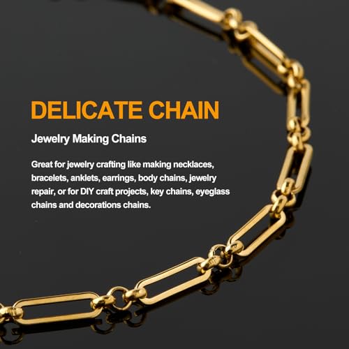 KYUNHOO 13 Feet Stainless Steel Chain for Jewelry Making 4MM Wide Paperclip Chains Small Circle Link Chain Gold Jewelry Making Chains with Lobster Clasps and Jump Rings - color: Paperclip Gold