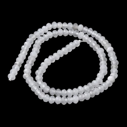 115pcs 4x2mm Rondelle Faceted Natural Jade Beads, Dyed Stone Beads Abacus Disk Stone Spacer Charm Bead for DIY Bracelet Necklace Jewelry Making Keychain Phone Chain Ornament, White - color: White