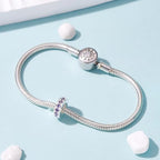 925 Sterling Silver Spacer Charm Bead with Clear CZ for Pandora Charms Bracelets - color: 4pcs Purple