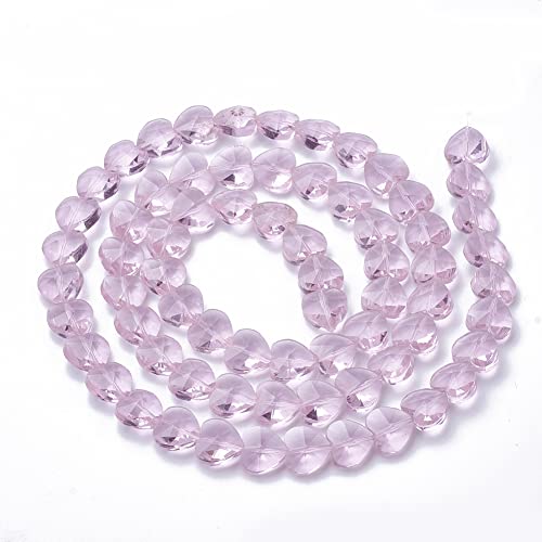 Cheriswelry 100pcs Pearl Pink Heart Glass Beads 14mm Transparent Faceted Love Heart Beads Crystal Loose Spacer Beads for DIY Earring Bracelet Necklace Jewelry Making - color: Pearl Pink