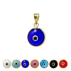MIZZE Made for Luck Gold Plated 925 Sterling Silver 10 MM Round Glass Evil Eye Charm Pendant - 7 Colors to Choose from - color: Transparent Blue