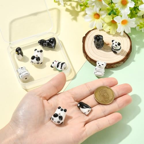 10 pcs 5 Styles Cute Animal Theme Porcelain Ceramic Beads Panda Cat Penguin Koala Cartoon Beads for DIY Jewelry Necklace Bracelet Earring Keychain Craft Decor - color: Cute Animal Beads-10 pcs