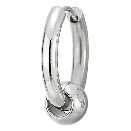 Stainless Steel Circle Beads Huggie Hinged Hoop Earrings for Men Women, 2pc - color: Silver, size: Diameter:12MM
