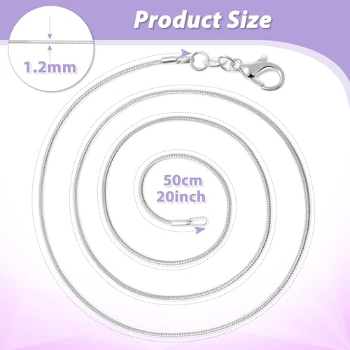 PAXCOO 25 Pack Chains for Jewelry Making, Necklace Chains Bulk Silver Plated Snake Chains for Necklace Jewelry Making, 1.2 mm - size: 20 Inches