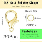 90Pcs Fadeless Lobster Claw Clasps (10mm) & Jump Rings for Jewelry Making, Necklace Bracelet Findings & Supplies (14K Gold Plated) - color: 14K Gold Plated