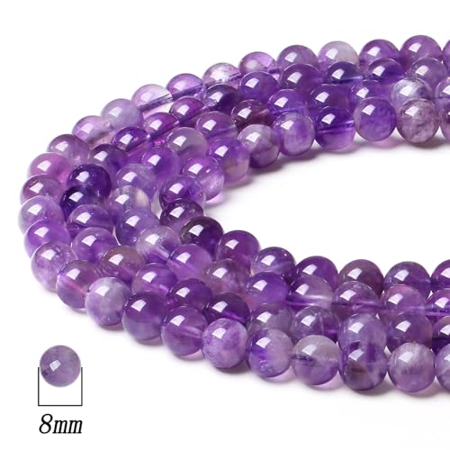DUQGUHO Amethyst Beads 8mm Natural Crystal Purple Beads Round Polishing Stone Bead Genuine Gemstone Beads for DIY Jewelry Making 47 Pcs, US-MKL-CB-04PP1 - color: Purple#1