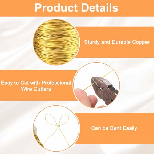 HARFINGTON Wire 328ft Length 26 Gauge Copper Craft Jewelry Wrapping Wire Tarnish Resistant Beading for Jewelry Making Supplies Crafting, Gold - color: Gold