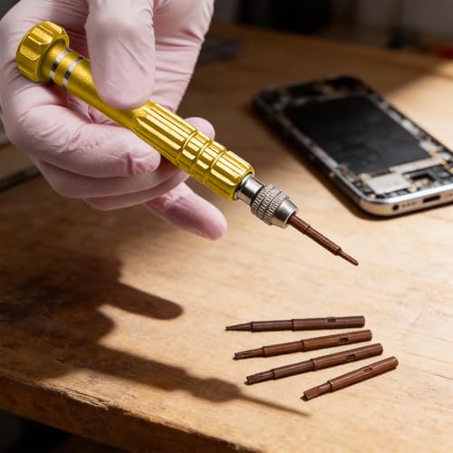 5-in-1 Multifunctional Small Screwdriver, Precision Set with 5 Micro Bits, Mini Repair Magnetic Screwdriver Kit for Eyeglass Sunglasses Electronics Cellphone Jewelry, Golden - color: Golden