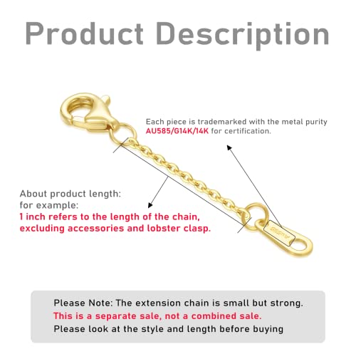 14k Gold Necklace & Bracelet Extender Chain, Adjustable Extension Chain for Necklace & Anklet - color: Style 2-Yellow Gold, size: 1inch