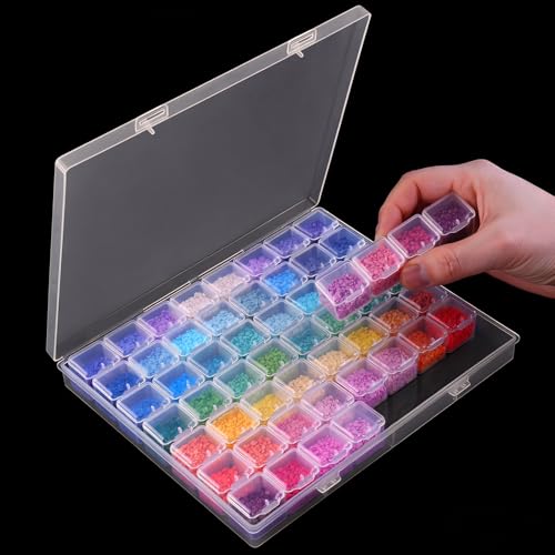 RJ-Sport 56 Grids Diamond Art Bead Organizer Box, Compact & Portable Clear Plastic Case for Jewelry & Gems Storage and Organizing - color: 56 small