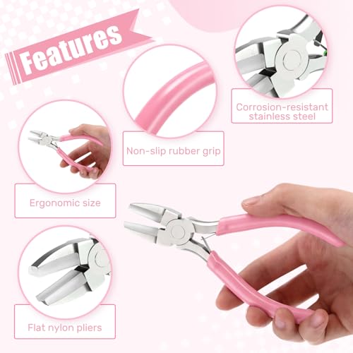 Mudder 2 Packs Nylon Nose Pliers Double Nylon Pliers Carbon Steel Jewelry DIY Tools for Beading Looping Shaping Wire Jewelry Making and Other Crafts, 5.3 Inch (Pink) - color: Pink