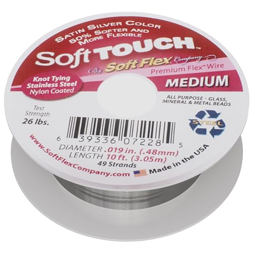 Soft Flex 49 Strand Stringing Wire - Flexible Braided - Medium 0.19 Diameter - Jewelry Making Bead Wire - Satin Silver - style: 10 Feet