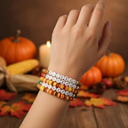 Thanksgiving Stackable Bracelet for Women Set Colorful Beads Rubber Ring Elastic Layering Letter Disc Maple Leaf Pendant Clay Stretch Fall Bracelets Fall Costume Bracelet Jewelry for Women - style: Style1